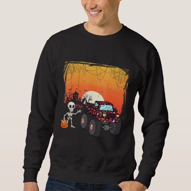 Halloween Skeleton Riding Monster Truck Toddler Bo Sweatshirt (Front)