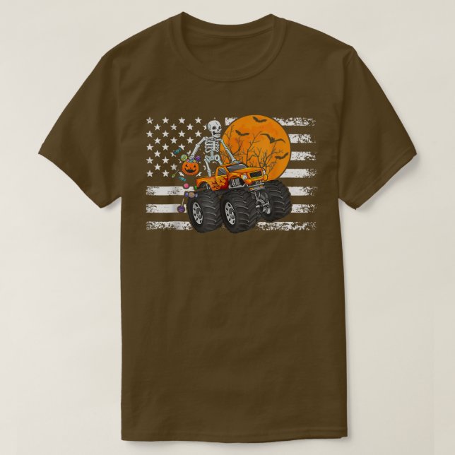 Halloween Skeleton Riding Monster Truck Toddler Bo T-Shirt (Design Front)