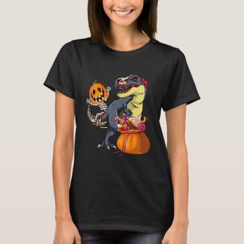 Halloween Skeleton Riding Mummy Dinosaur Rex  Pump T_Shirt