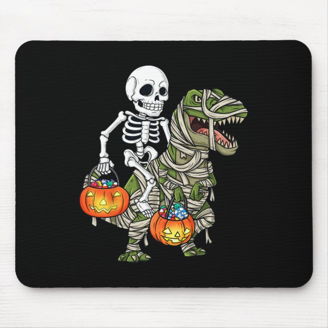 Halloween Skeleton Riding Mummy Dinosaur T Rex Fun Mouse Pad (Front)