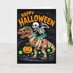 Halloween Skeleton Riding Mummy T Rex Dinosaur Sca Card