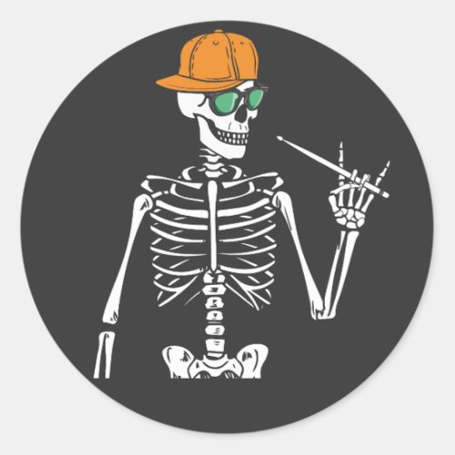 Halloween Skeleton Rock Hand Playing Drums Classic Round Sticker