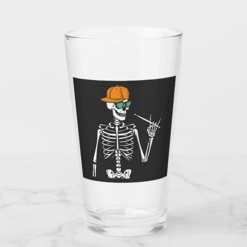 Halloween Skeleton Rock Hand Playing Drums Drinkin Glass