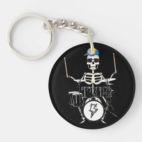 Halloween Skeleton Rock Hand Playing Drums Keychain