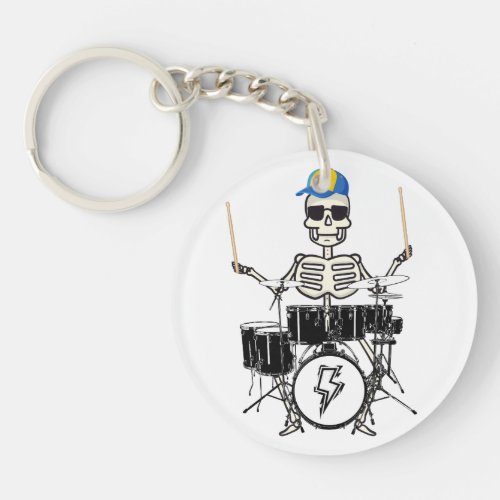 Halloween Skeleton Rock Hand Playing Drums Keychain