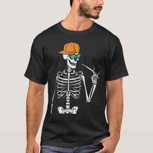 Halloween Skeleton Rock Hand Playing Drums Men T_Shirt