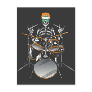 Halloween Skeleton Rock Hand Playing Drums Postcard