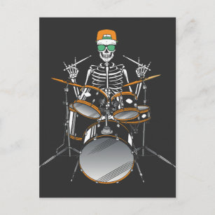 Halloween Skeleton Rock Hand Playing Drums Postcard
