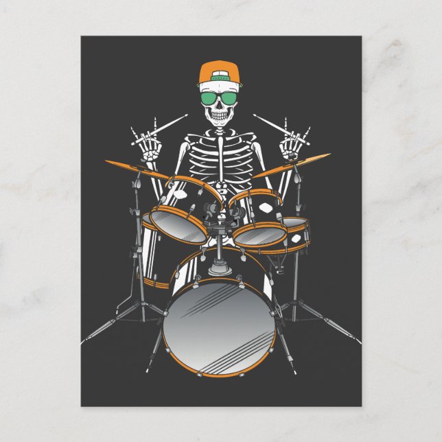 Halloween Skeleton Rock Hand Playing Drums Postcard (Front)