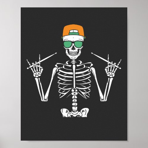 Halloween Skeleton Rock Hand Playing Drums Poster