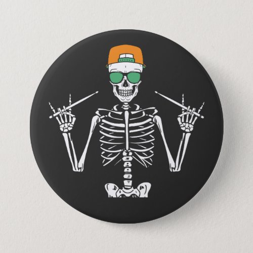 Halloween Skeleton Rock Hand Playing Drums Round Button