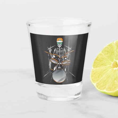 Halloween Skeleton Rock Hand Playing Drums Shot Glass