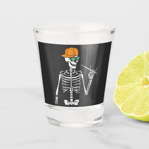 Halloween Skeleton Rock Hand Playing Drums Shot Glass