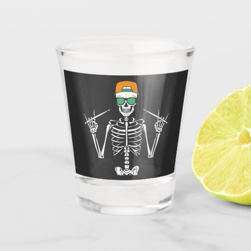 Halloween Skeleton Rock Hand Playing Drums Shot Glass