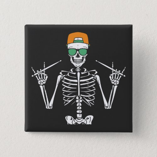 Halloween Skeleton Rock Hand Playing Drums Square Button