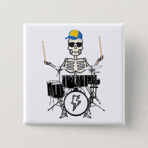 Halloween Skeleton Rock Hand Playing Drums Square Button