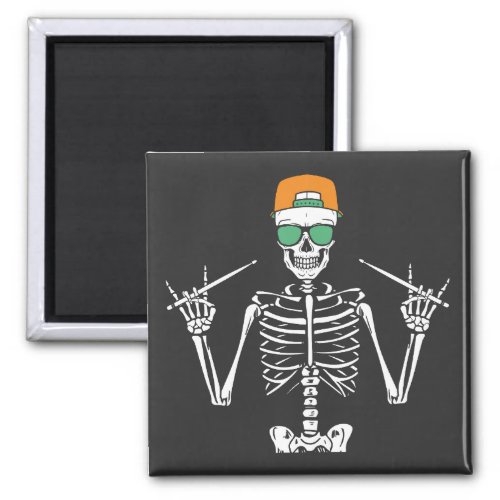 Halloween Skeleton Rock Hand Playing Drums Square Magnet