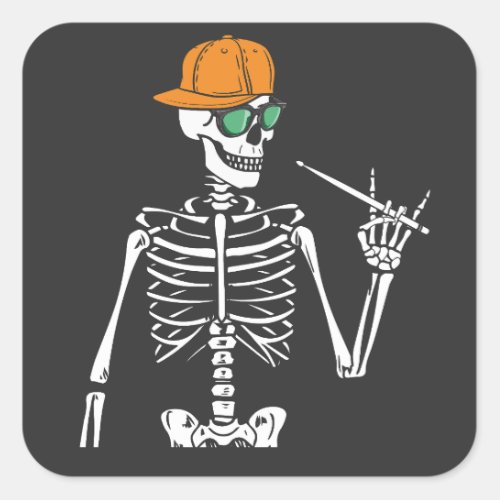 Halloween Skeleton Rock Hand Playing Drums Square Sticker
