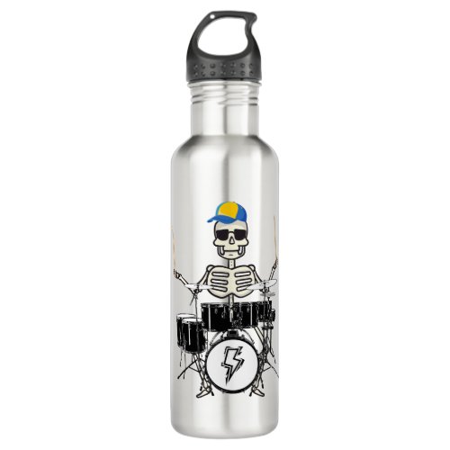 Halloween Skeleton Rock Hand Playing Drums Stainless Steel Water Bottle