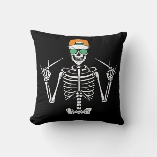 Halloween Skeleton Rock Hand Playing Drums Throw Pillow