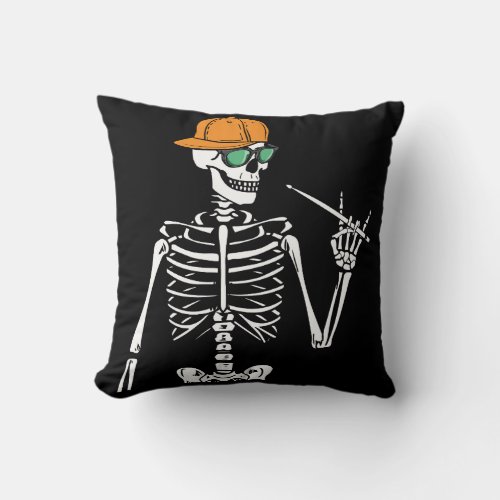 Halloween Skeleton Rock Hand Playing Drums Throw Pillow