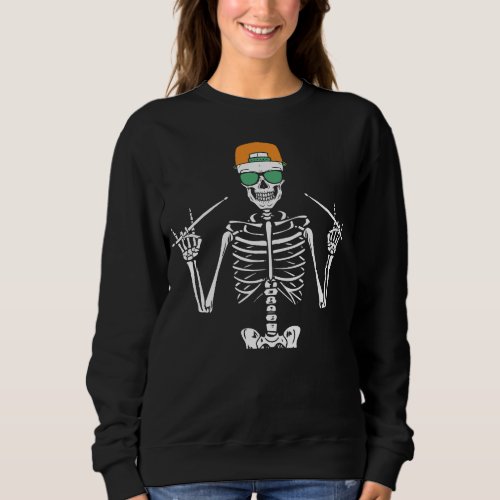 Halloween Skeleton Rock Hand Playing Drums Women Sweatshirt