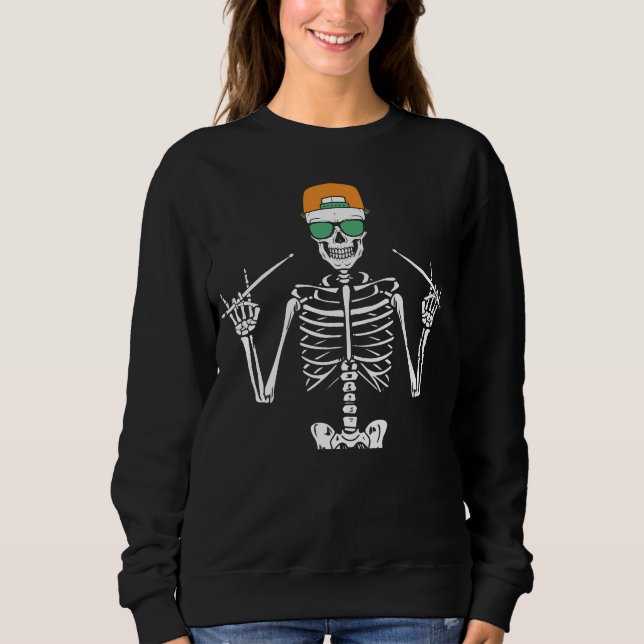 Halloween Skeleton Rock Hand Playing Drums Women Sweatshirt (Front)