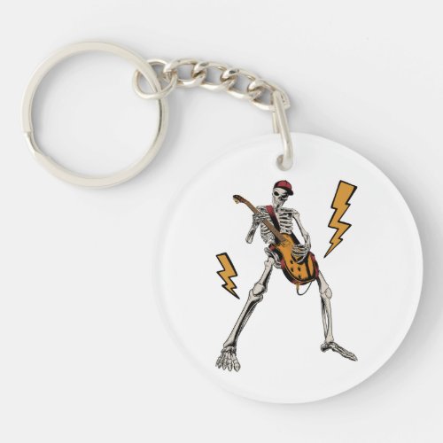 Halloween Skeleton Rock Hand Playing Guitar Acryli Keychain