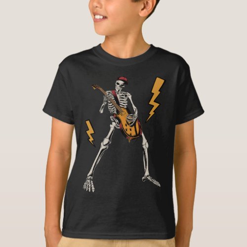 Halloween Skeleton Rock Hand Playing Guitar Boy T_Shirt