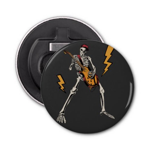 Halloween Skeleton Rock Hand Playing Guitar Button Bottle Opener