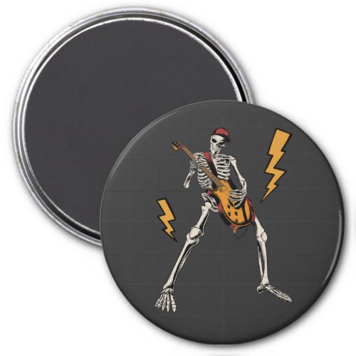Halloween Skeleton Rock Hand Playing Guitar Circle Magnet