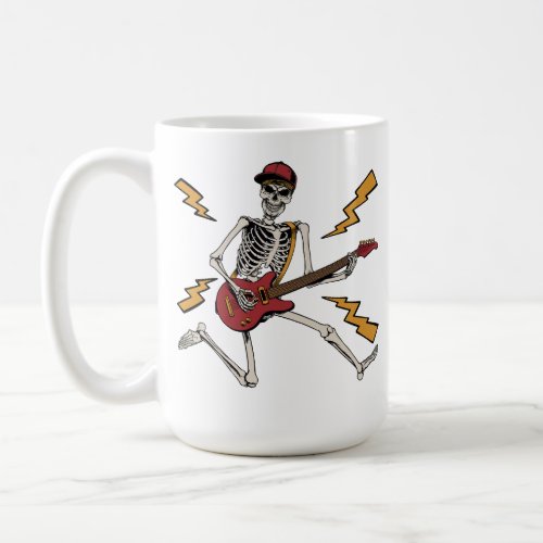 Halloween Skeleton Rock Hand Playing Guitar Coffee Mug
