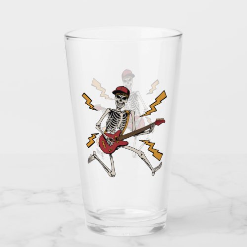 Halloween Skeleton Rock Hand Playing Guitar Drinki Glass