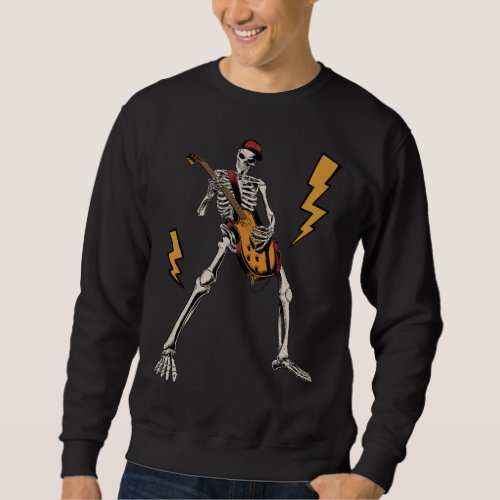 Halloween Skeleton Rock Hand Playing Guitar Men Sweatshirt
