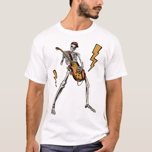 Halloween Skeleton Rock Hand Playing Guitar Men T_Shirt