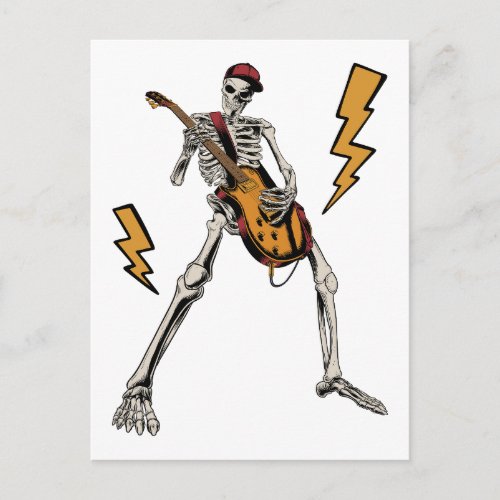 Halloween Skeleton Rock Hand Playing Guitar Postcard
