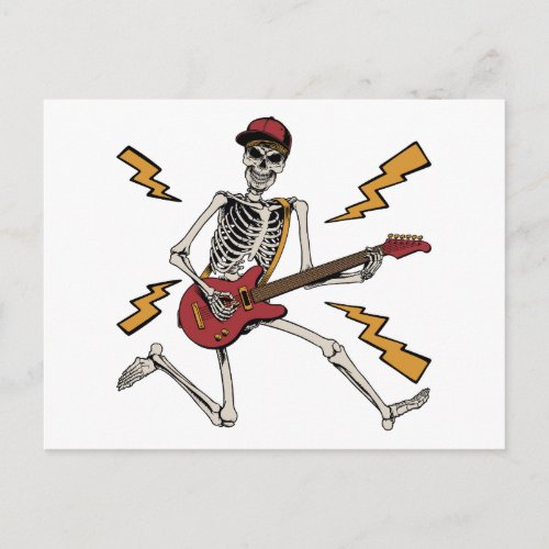 Halloween Skeleton Rock Hand Playing Guitar Postcard