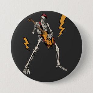 Halloween Skeleton Rock Hand Playing Guitar Round Button