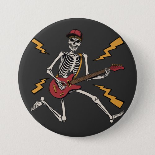 Halloween Skeleton Rock Hand Playing Guitar Round  Button