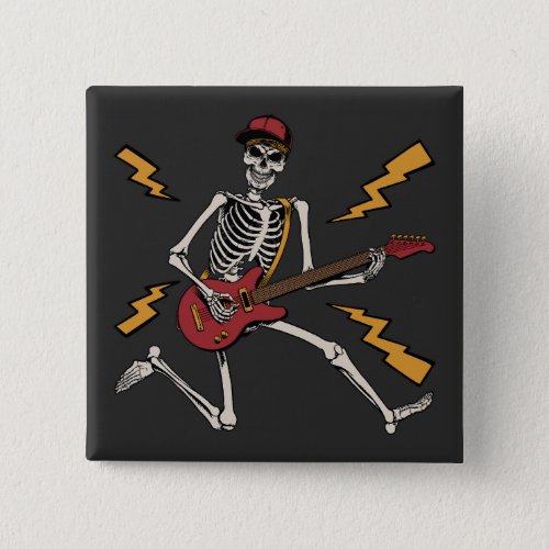 Halloween Skeleton Rock Hand Playing Guitar Square Button