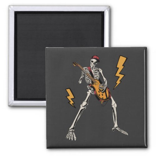 Halloween Skeleton Rock Hand Playing Guitar Square Magnet