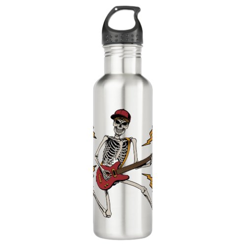 Halloween Skeleton Rock Hand Playing Guitar Stainless Steel Water Bottle