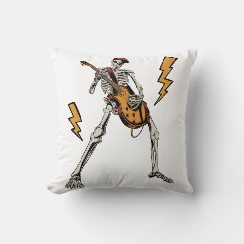 Halloween Skeleton Rock Hand Playing Guitar Throw Pillow
