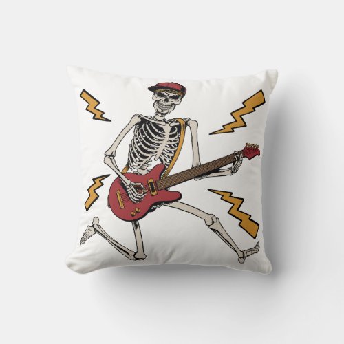 Halloween Skeleton Rock Hand Playing Guitar Throw Pillow