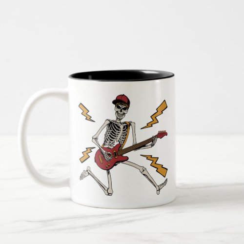 Halloween Skeleton Rock Hand Playing Guitar Two_Tone Coffee Mug