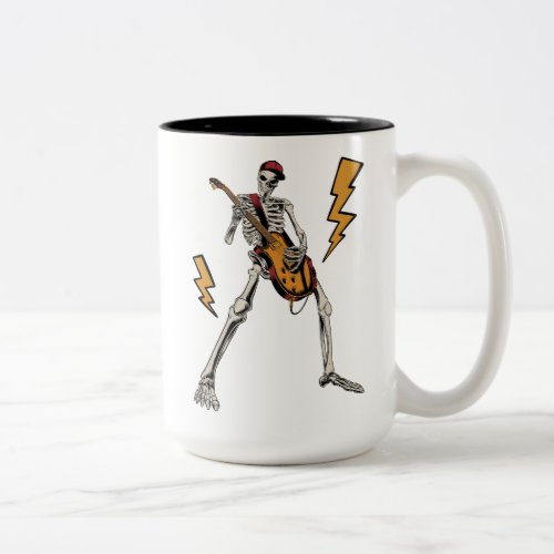Halloween Skeleton Rock Hand Playing Guitar Two_Tone Coffee Mug