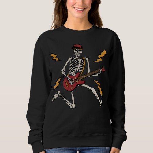 Halloween Skeleton Rock Hand Playing Guitar Women Sweatshirt