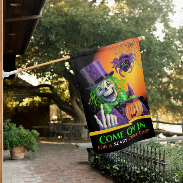 Halloween Skeleton Scary Reversible House Flag (In SItu)