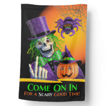 Halloween Skeleton Scary Reversible House Flag