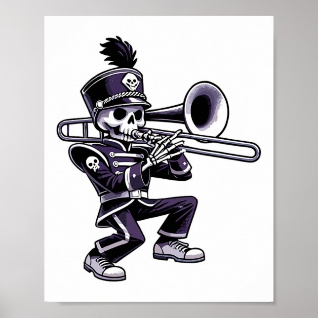 Halloween Skeleton School Marching Band Trombone P Poster (Front)